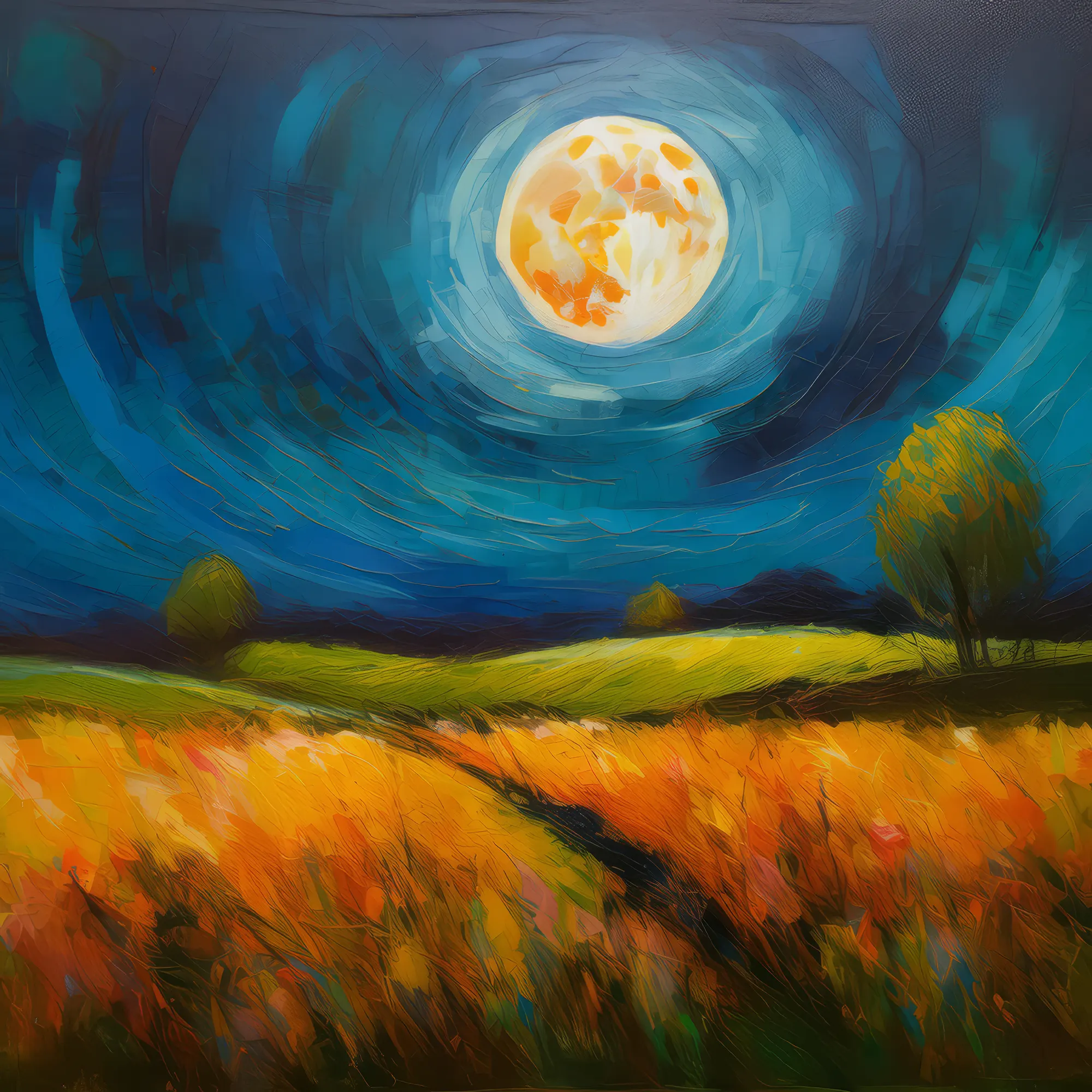 Painting: Grassland under the Harvest Moon