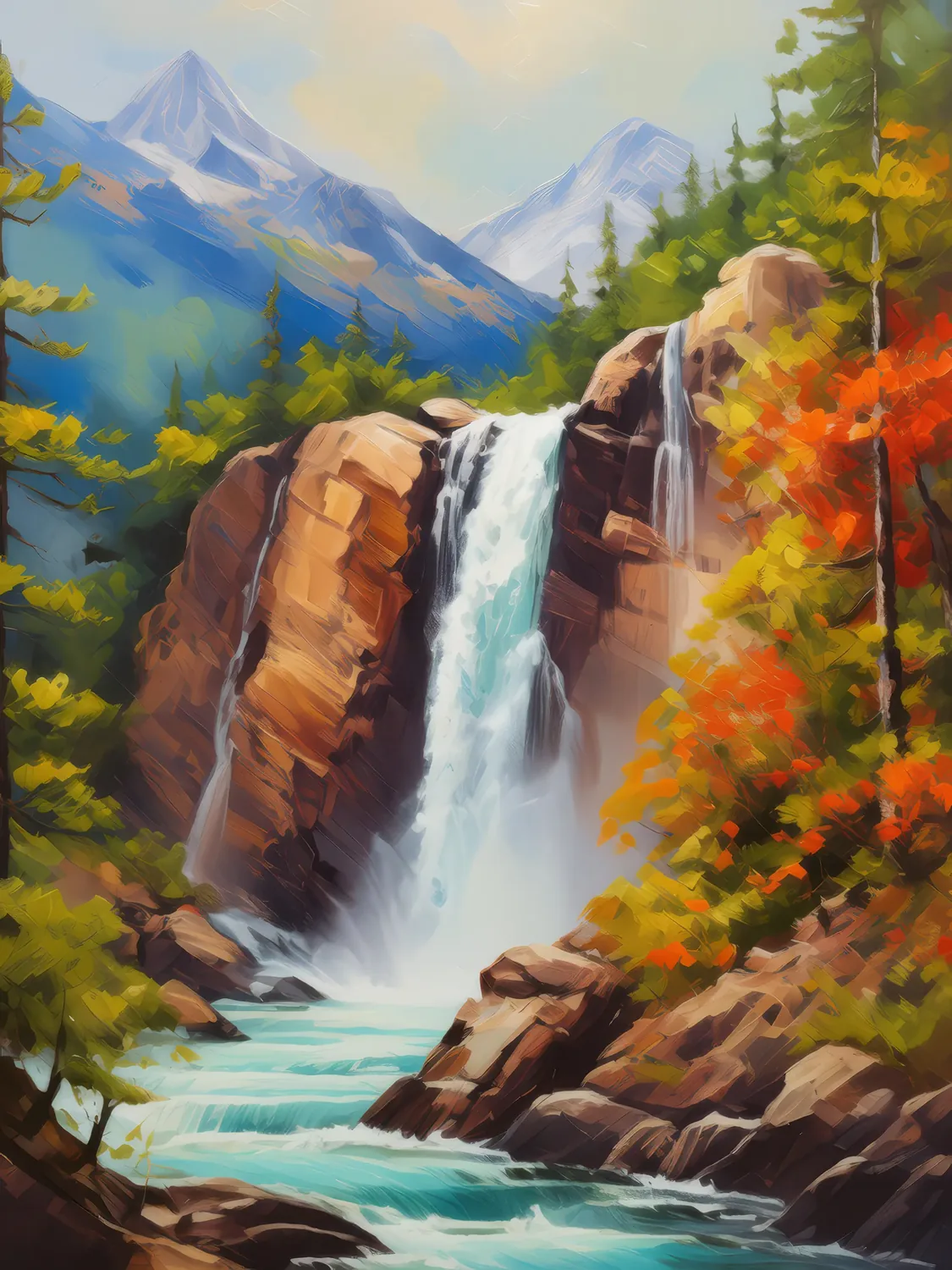 Painting: Alpine Waterfall