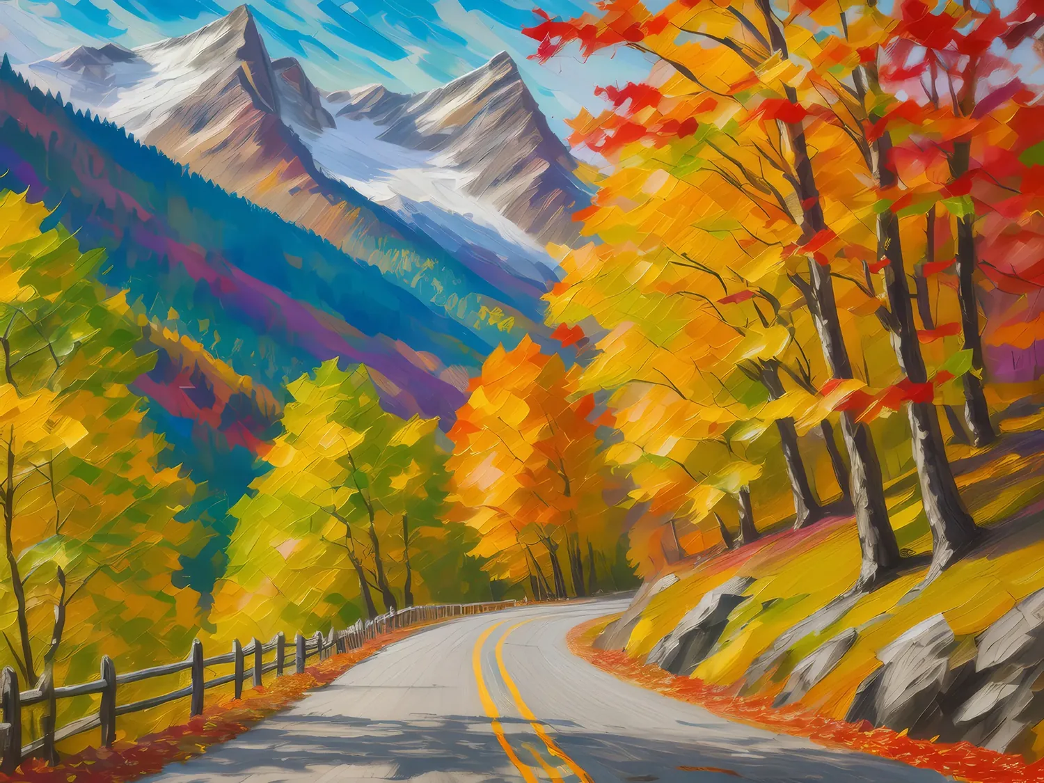 Painting: Autumn Alpine Road Journey