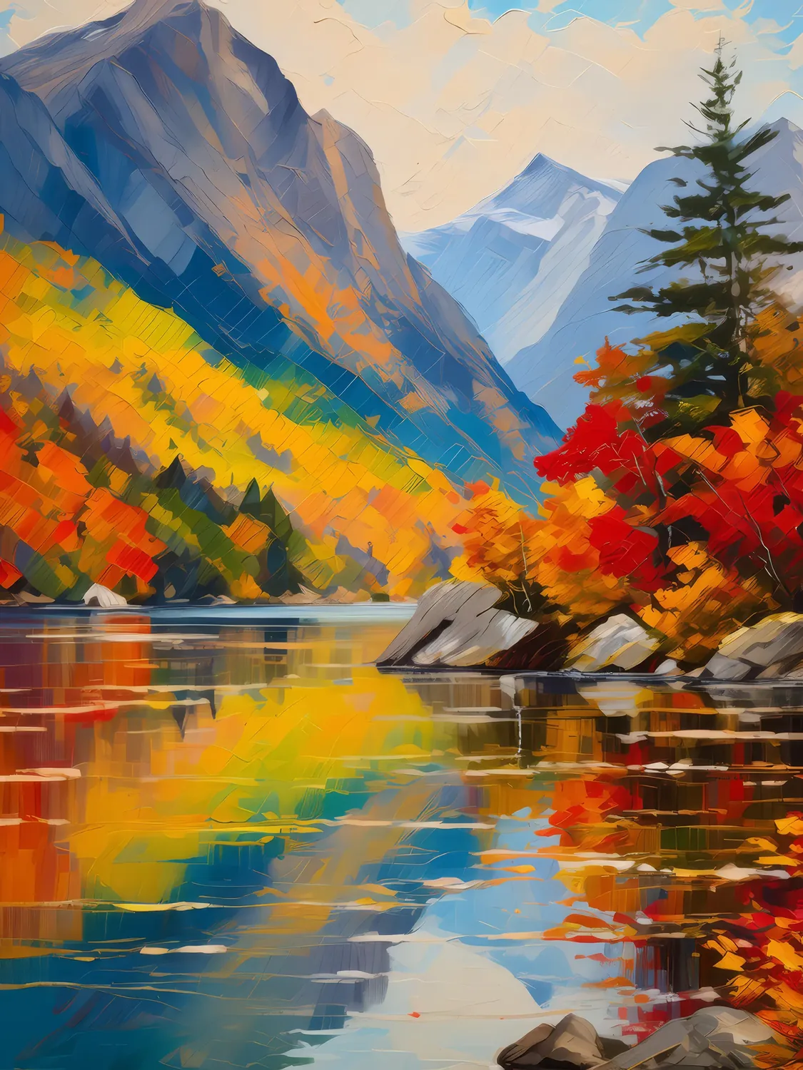 Painting: Autumn Hues Reflecting on Fjord