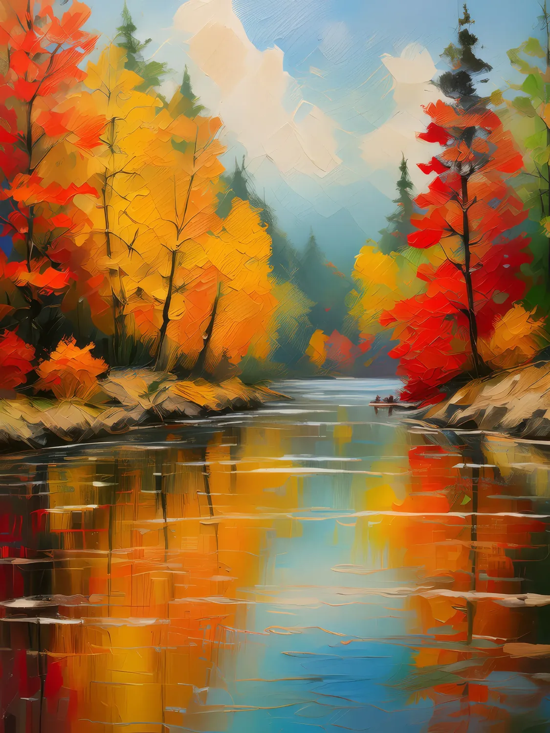 Painting: Autumn River Reflections