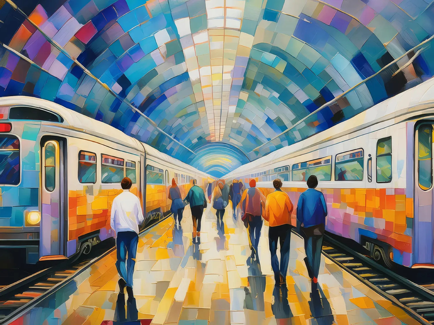 Painting: Busy Metropolitan Subway