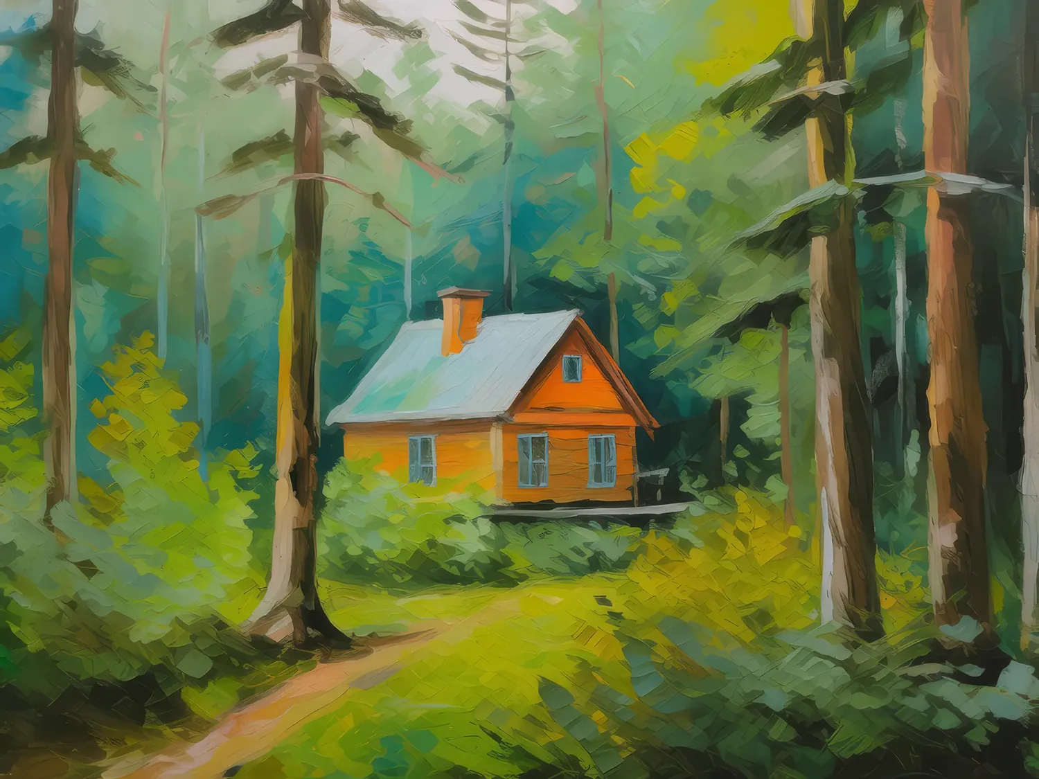 Painting: Forest Hidden Cabin