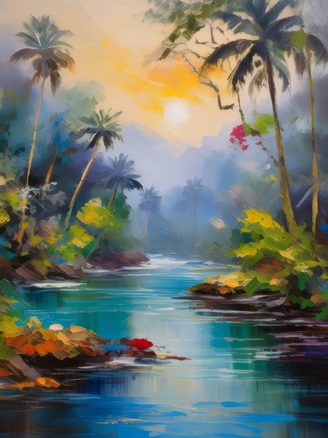 Painting: Jungle River Morning Mist