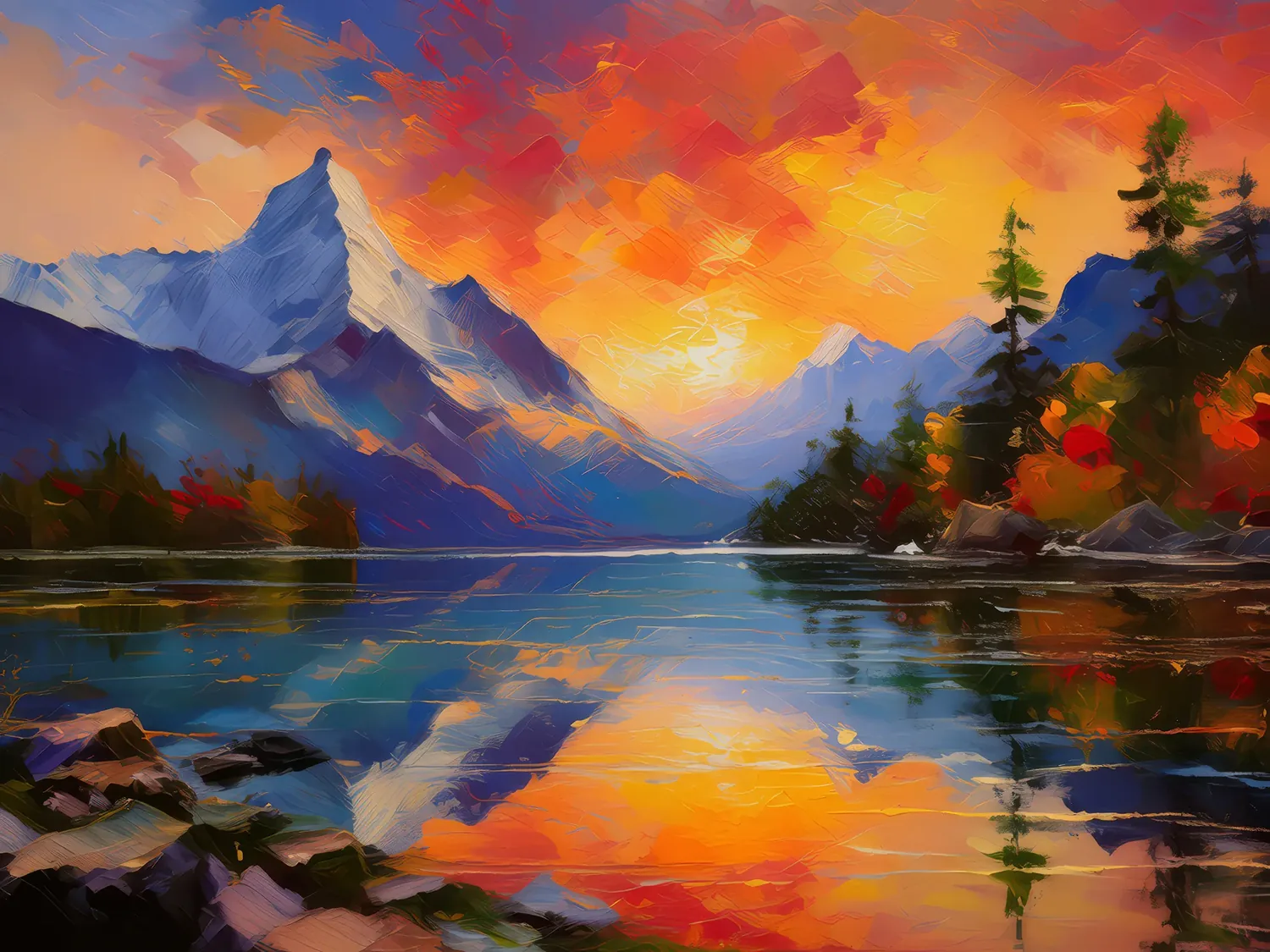 Painting: Mountain Lake at Sunset