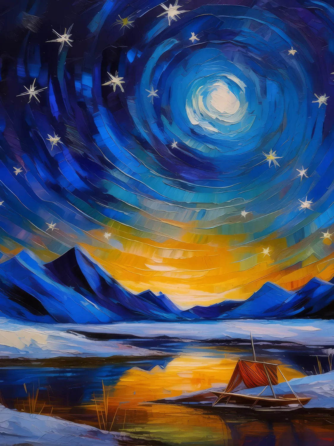 Painting: Night Sky Over Arctic Desert