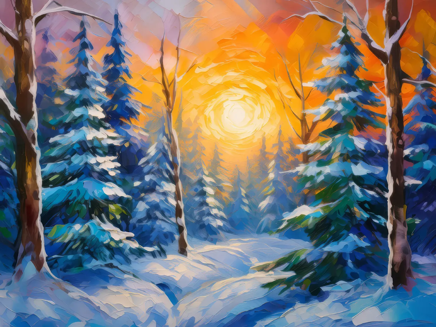 Painting: Winter Forest Sunrise