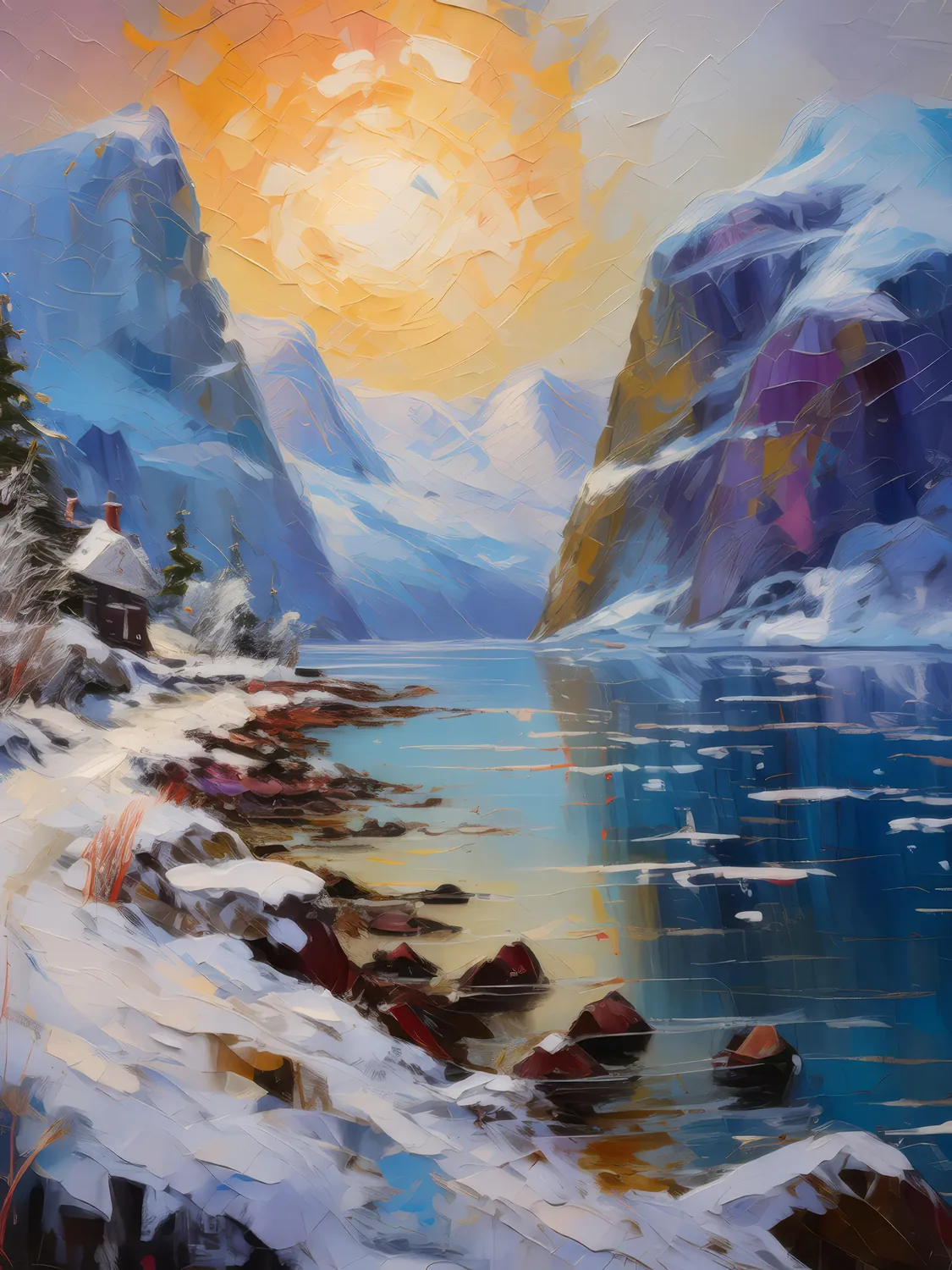 Painting: Winter’s Hush on the Fjord