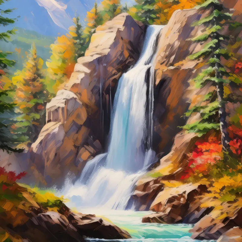Painting: Alpine Forest Waterfall