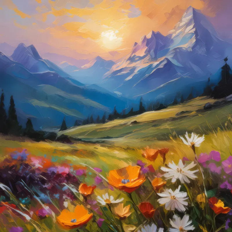 Painting: Alpine Meadow at Dusk