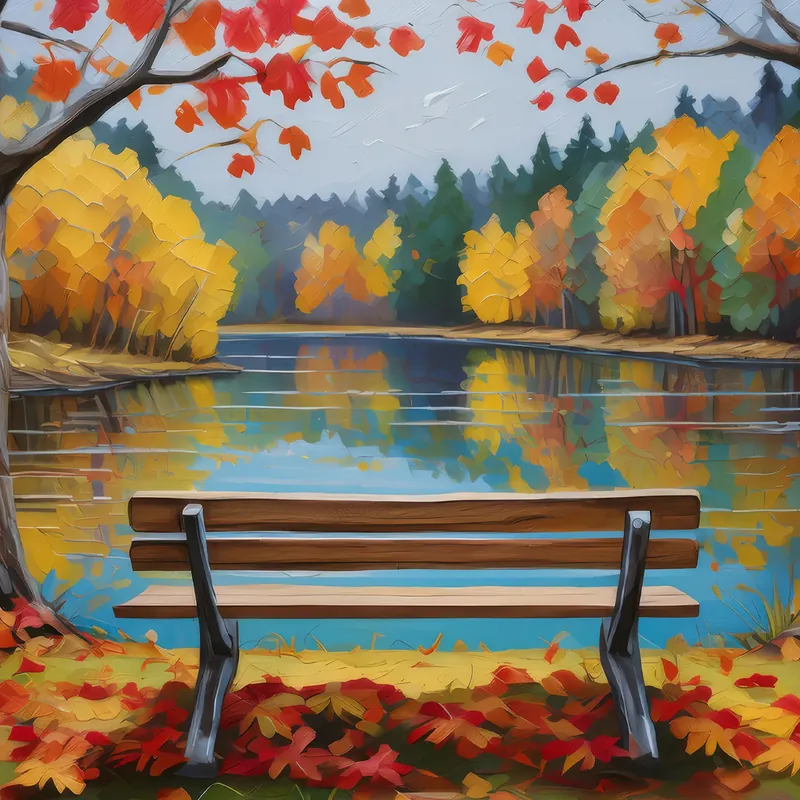 Painting: Autumn Park Bench View