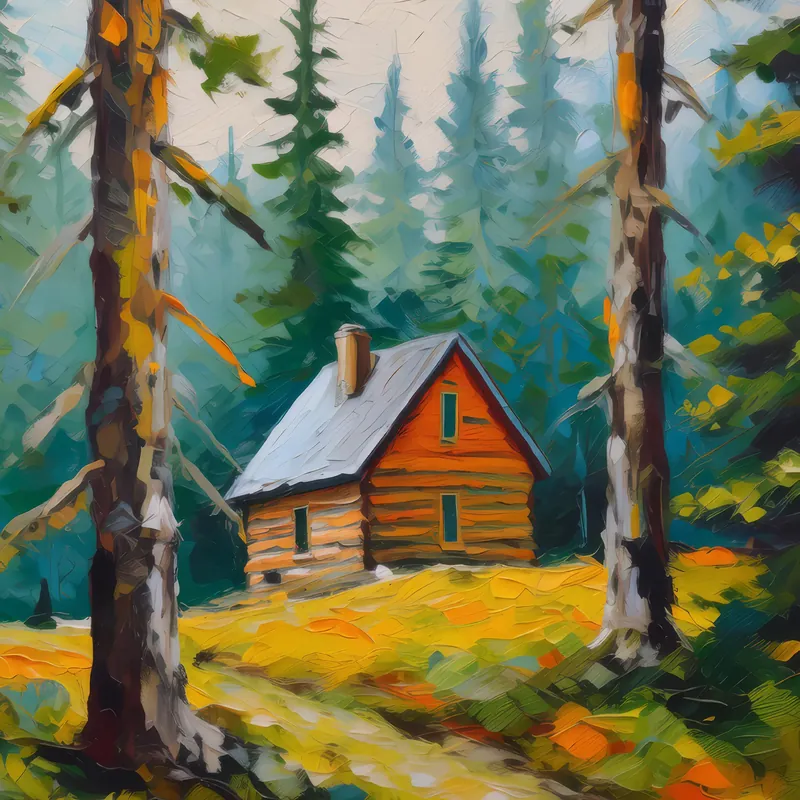 Painting: Boreal Forest Cabin