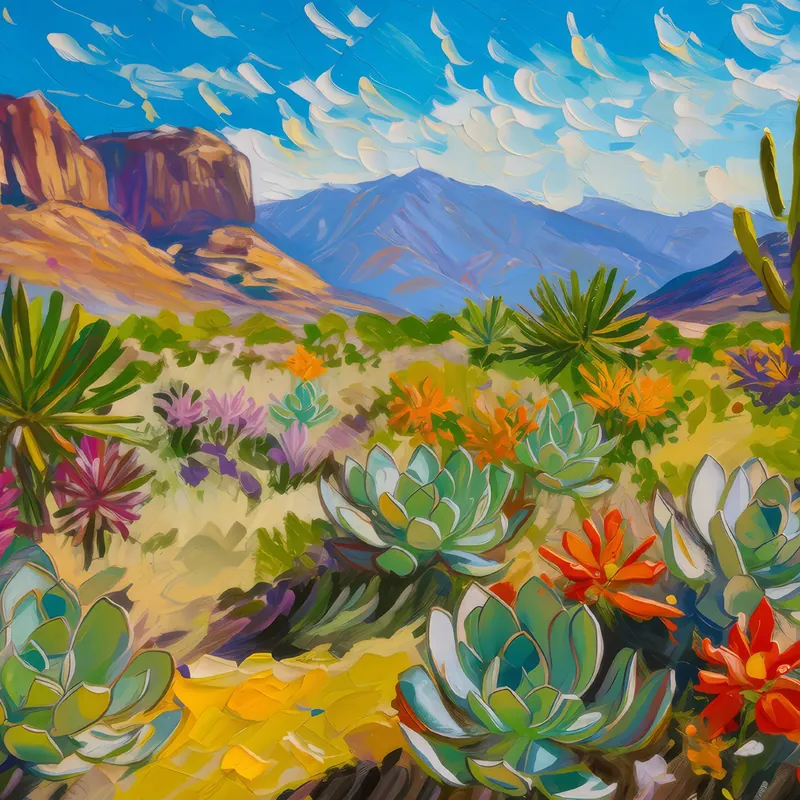 Painting: Desert Flora and Peaks