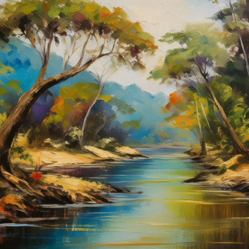 Painting: Dry Forest River Crossing