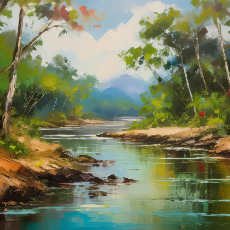 Painting: Dry Forest Riverbank