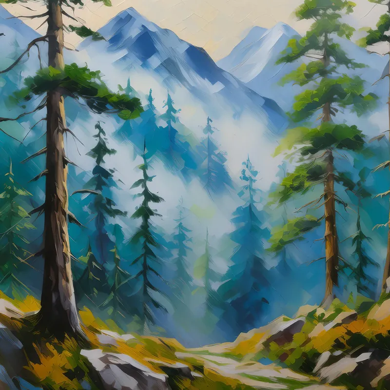 Painting: Foggy Mountain Forest