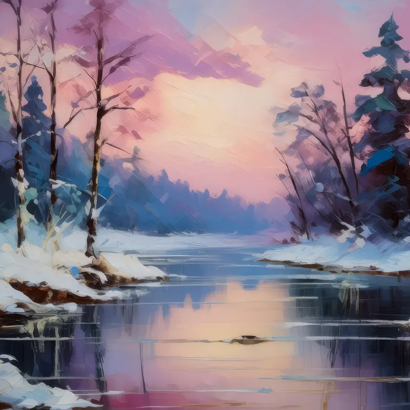 Painting: Frozen River at Twilight