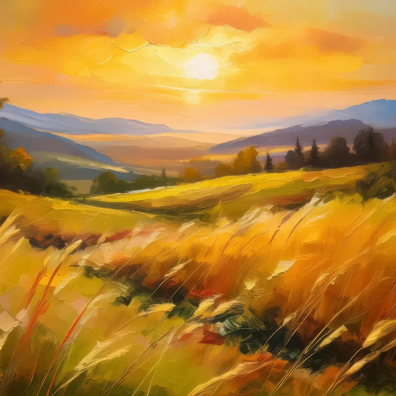 Painting: Grassland at Golden Hour