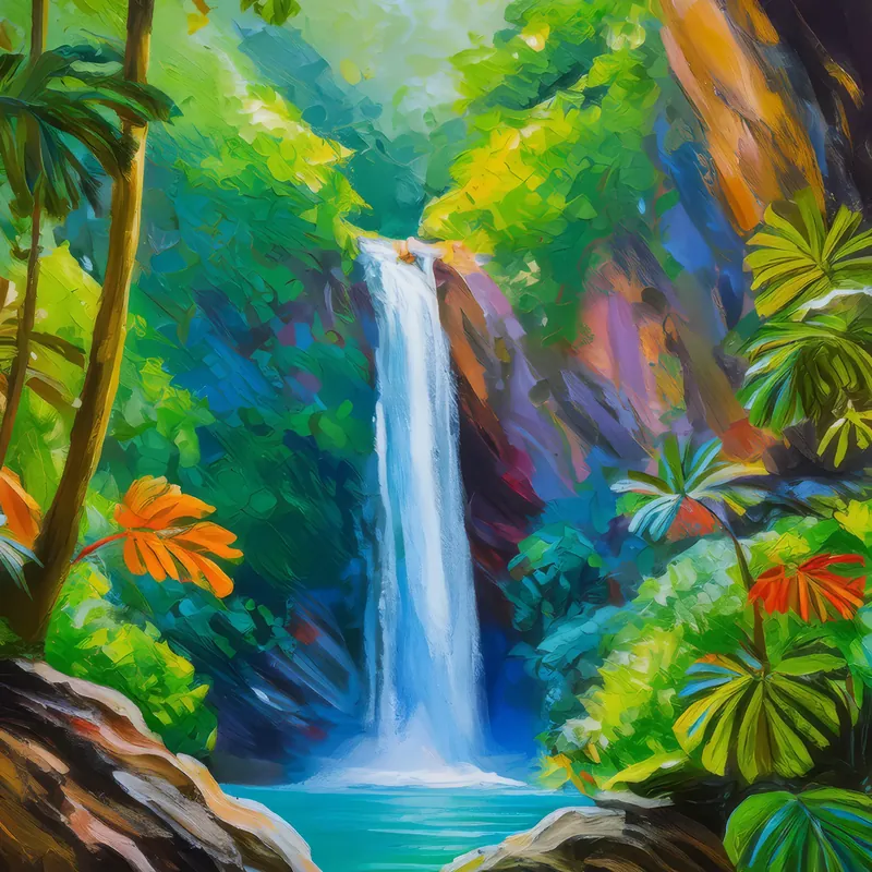 Painting: Jungle Waterfall Chasm