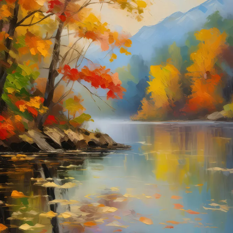 Painting: Lakeside Autumn Mist