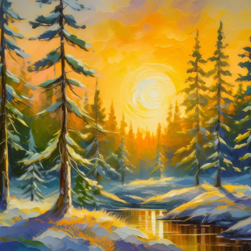Painting: Midnight Sun in Boreal Forest