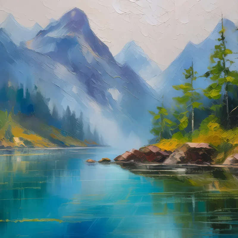 Painting: Misty Alpine Lake