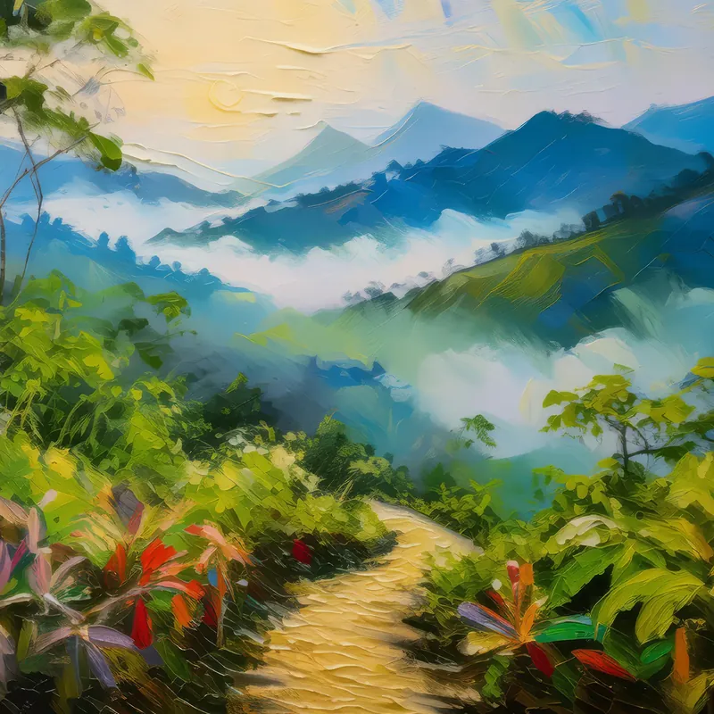 Painting: Misty Morning on Mountain Path
