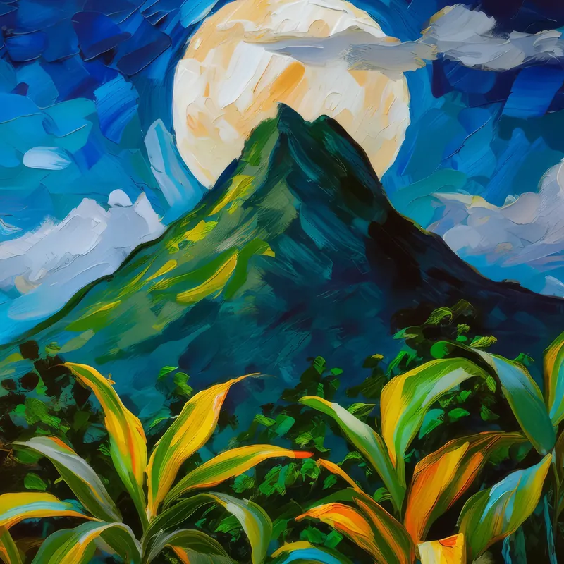 Painting: Moonlit Tropical Mountain