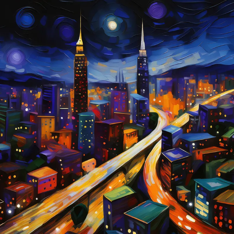Painting: Nighttime Cityscape