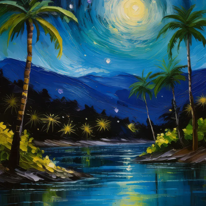 Painting: Oasis Under Starry Sky
