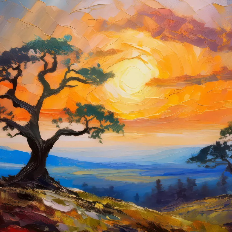 Painting: Plateau Sunrise Silhouettes