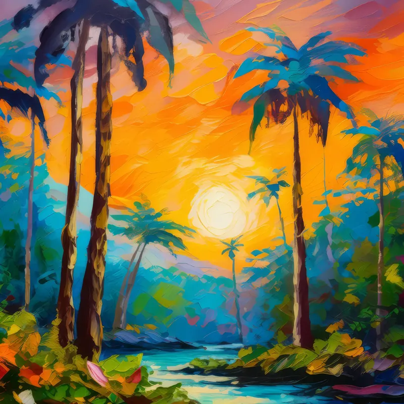 Painting: Rainforest Sunset Silhouette