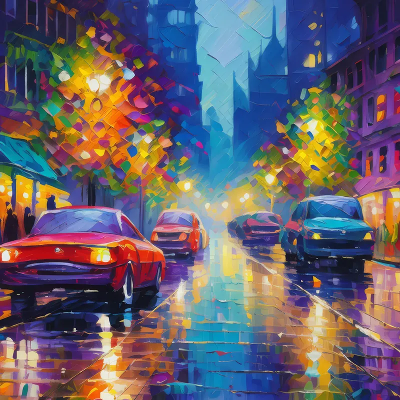 Painting: Rainy Urban Street