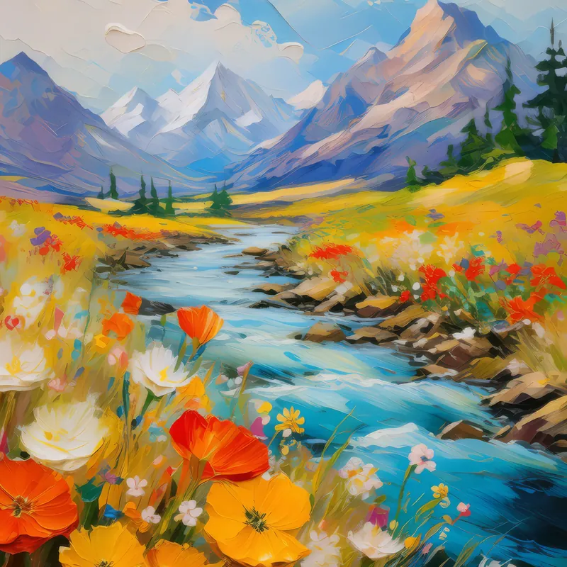 Painting: Riverside in the Alpine Desert