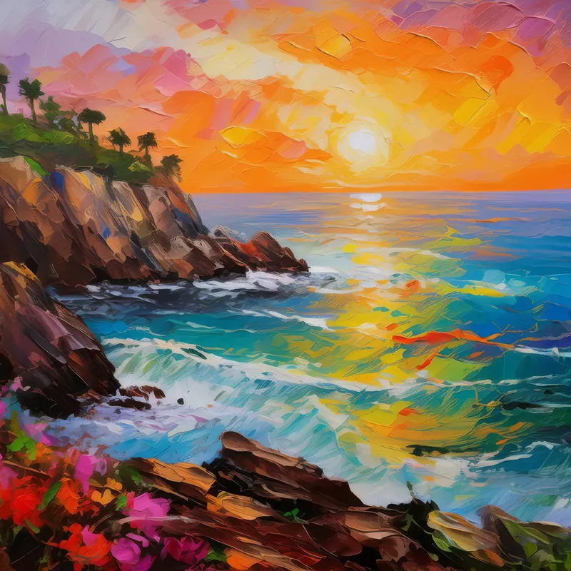 Painting: Rocky Cliffside Sunset