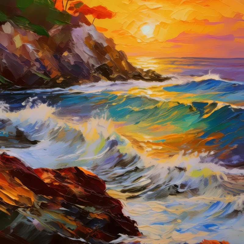 Painting: Rocky Shoreline Sunset