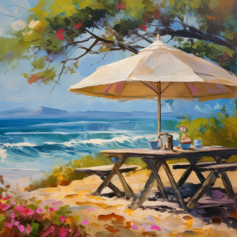 Painting: Secluded Beach Picnic at Noon