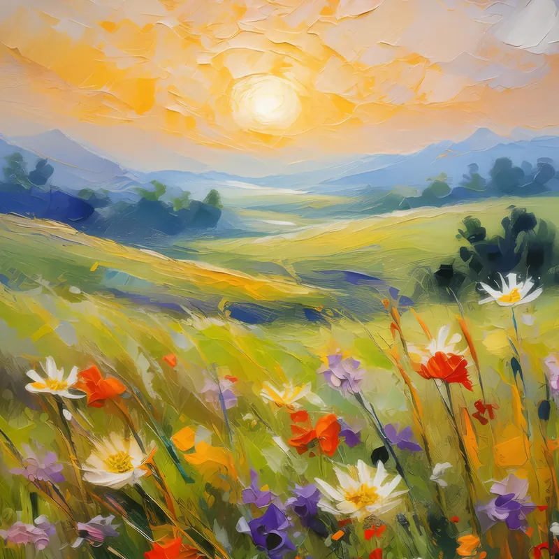 Painting: Serene Grassland Sunrise