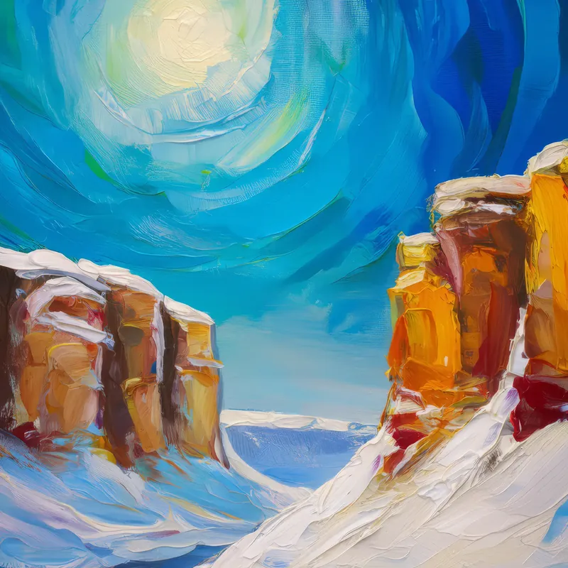 Painting: Snow-Covered Cliffs