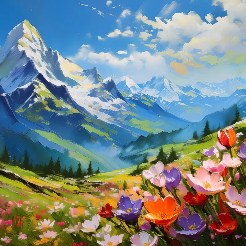 Painting: Spring Bloom in Alps