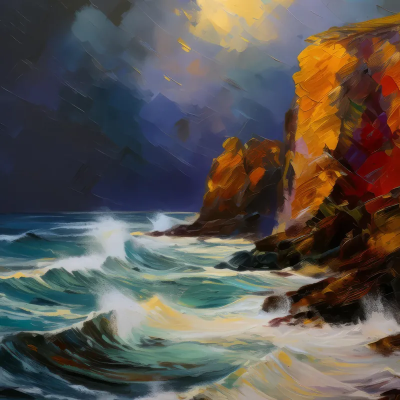 Painting: Stormy Sea Cliffs