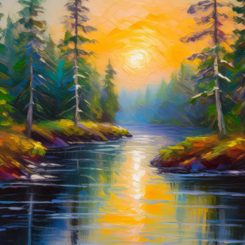 Painting: Sunrise Over Boreal River
