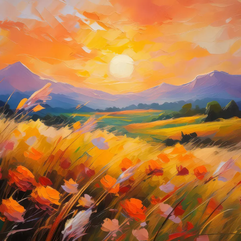 Painting: Sunset Glow on Grassland