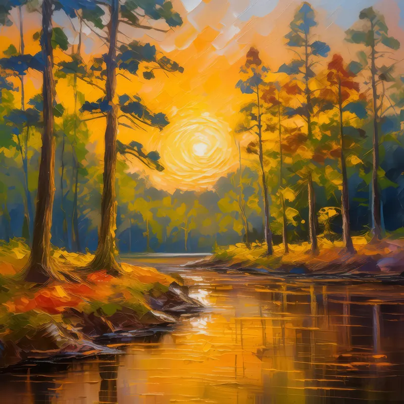 Painting: Sunset’s Last Light in Woods