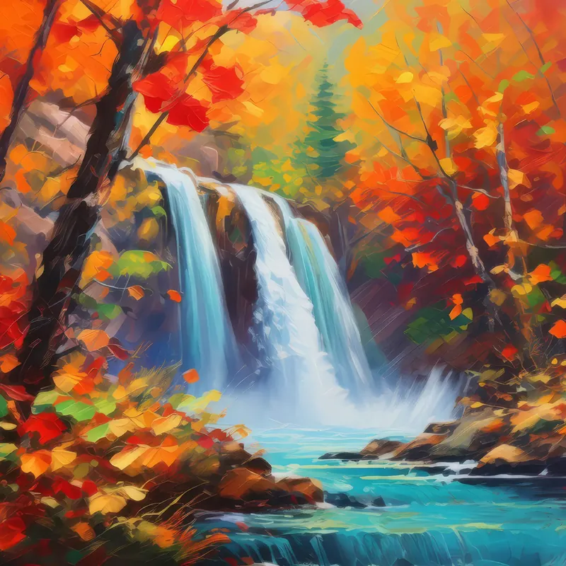 Painting: Waterfall in Fiery Autumn