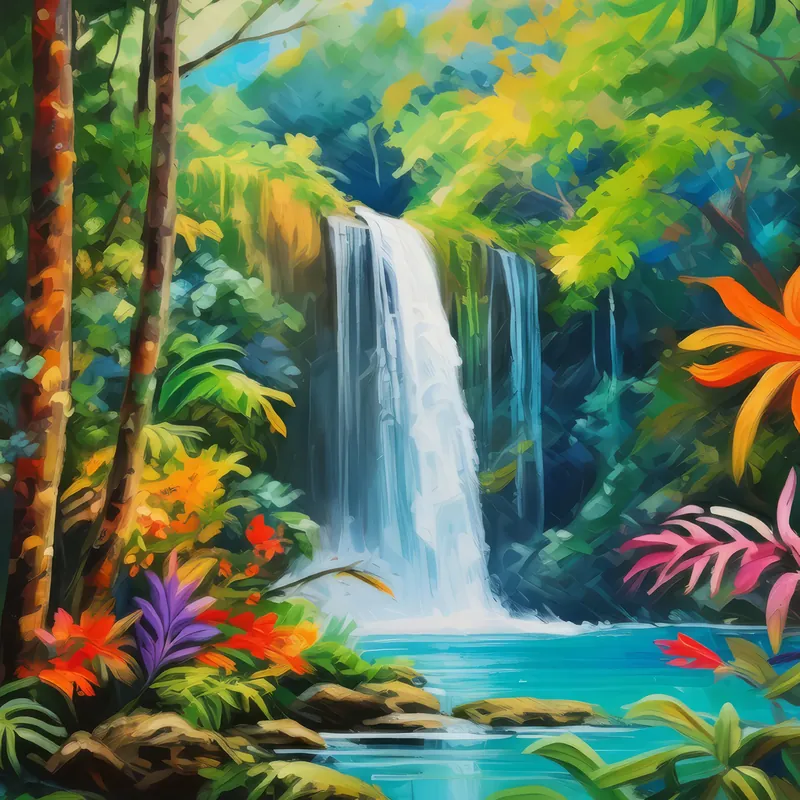 Painting: Waterfall in a Rainforest