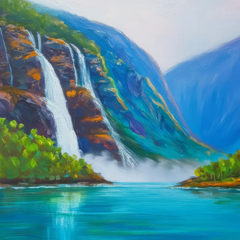 Painting: Waterfall in the Misty Fjords