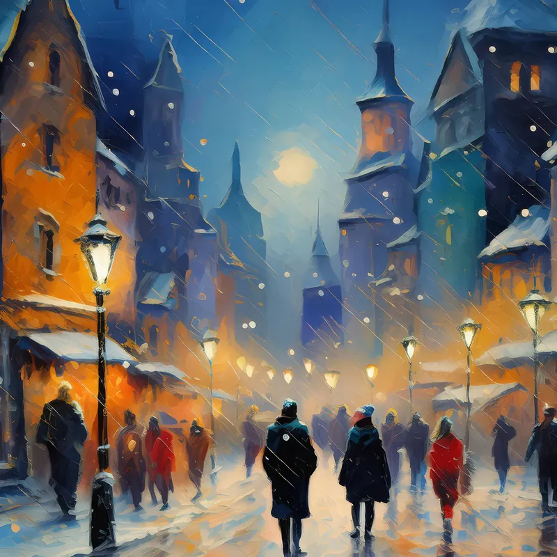 Painting: Winter Night in the City
