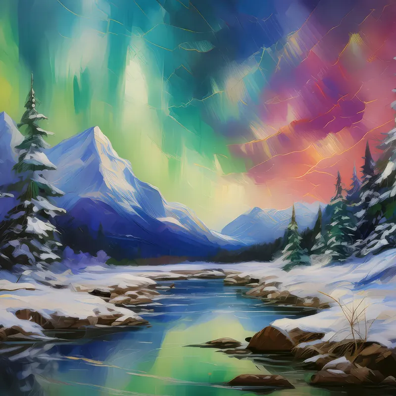 Painting: Winter Northern Lights